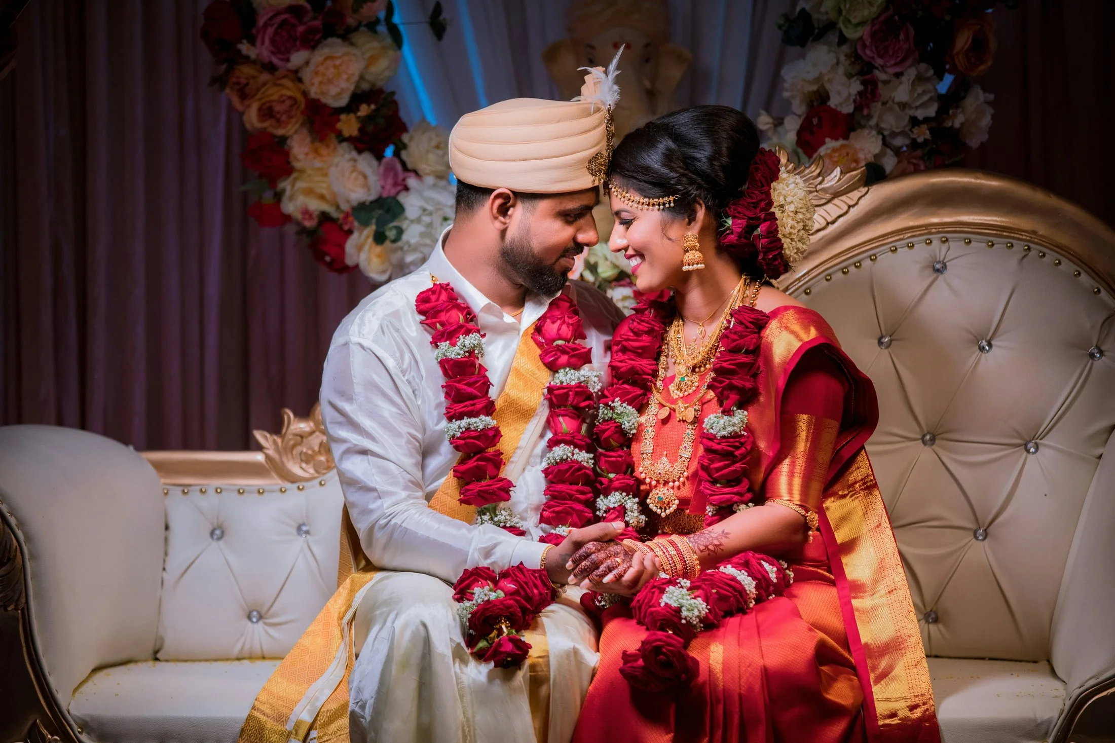 Couple with garlands
